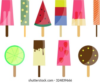 ten colorful popsicles with various style