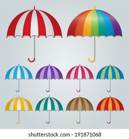 ten colorful umbrellas. vector.