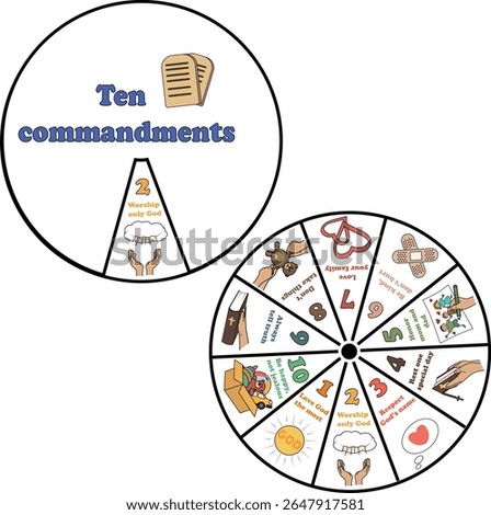 Ten commandments for children, educational children's game, teaching a child with the help of pictures. Bible information in pictures for early childhood. Bible illustrations in pictures