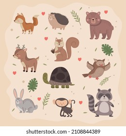 ten cute animals set icons