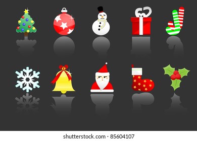 Ten cute colorful icons about christmas holiday include father christmas,bell,tree and so on