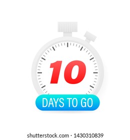 Ten day to go timer icon on white background.