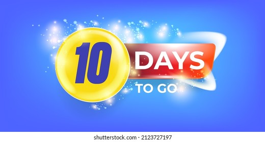 Diez días para hacer cuenta regresiva plantilla de diseño de banner horizontal azul moderno. 10 días a la venta anuncio de anuncio azul brillante banner, etiqueta, pegatina, icono, afiche y volante.
