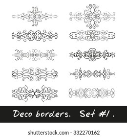 Ten decorative borders in white color. Set 1. Vector illustration.