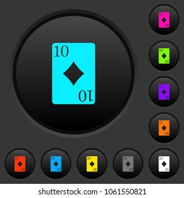 Ten of diamonds card dark push buttons with vivid color icons on dark grey background