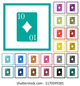 Ten of diamonds card flat color icons with quadrant frames on white background