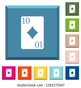 Ten of diamonds card white icons on edged square buttons in various trendy colors