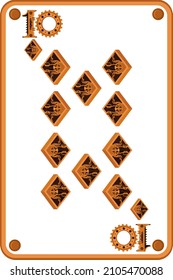 Ten of diamonds in the style of mechanical steampunk. Vector illustration.