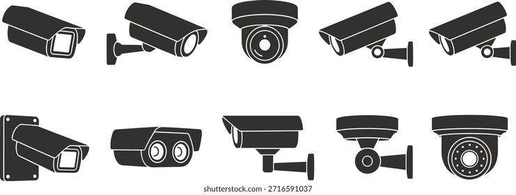 Diez tipos diferentes de cámaras de seguridad en blanco y negro