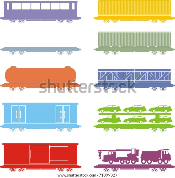 Ten different-colored rail cars - color\
vector illustration