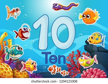 Ten diffrent underwater fish illustration