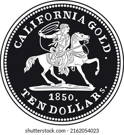 Ten dollar California gold coin handmade silhouette logo men and horse
