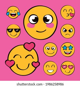 ten emojis expressions set icons