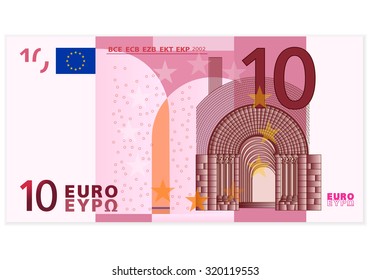 Ten euro banknote on a white background.