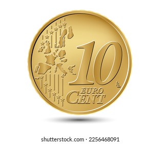 Ten euro cent coin. Reverse coin. Vector illustration.