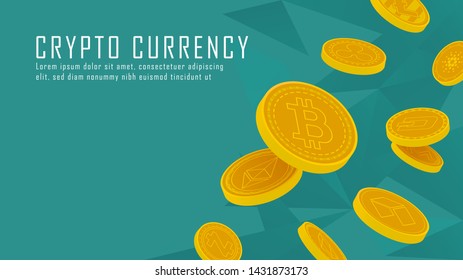 ten famous cryptocurrency coins 3D flying artwork with texts , Vector illustrator