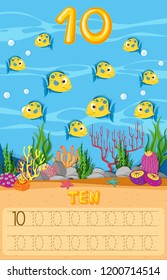 Ten fish underwater worksheet illustration
