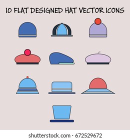 Ten flat designed colored hat icon, vectors