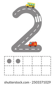  Diez cuadros con el número uno. Números de carretera. Juego de niños. Aprendiendo números. Ilustración vectorial.