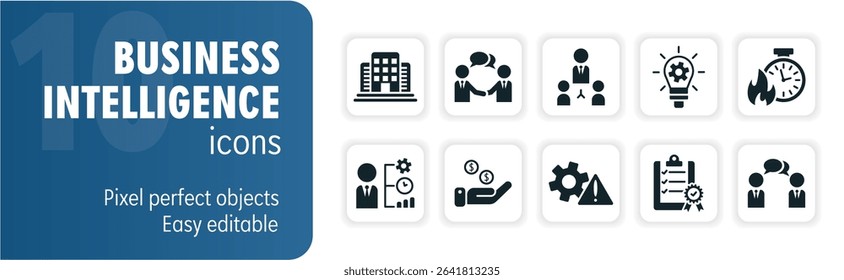 Ten glyph icons representing different activities related to business intelligence