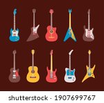 ten guitars instruments musicals set icons vector illustration design