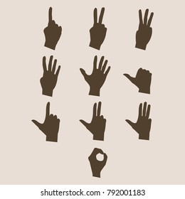 ten hands & fingers silhouette counting number,numeral hand sign,body language,gesture vector illustration