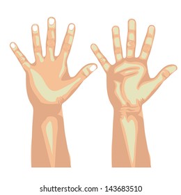 ten  hands over white background vector illustration