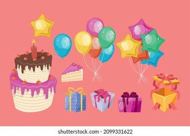 ten happy birthday set icons
