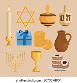 ten happy hanukkah set icons