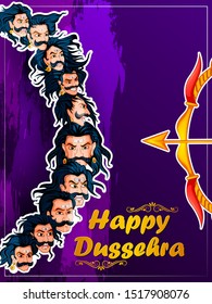 Ten headed Ravana on Happy Dussehra festival background in vector