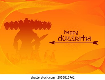 Ten headed Ravana on Happy Dussehra festival background in vector