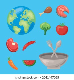 ten healthy food set icons