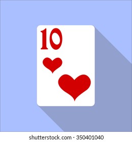 ten heart casino sign icon playing card long shadow  for web and mobile applications