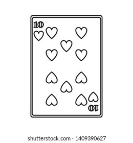 ten of hearts card icon cartoon black and white vector illustration graphic design