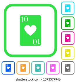 Ten of hearts card vivid colored flat icons in curved borders on white background