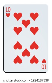 Ten of hearts isolated on white background 