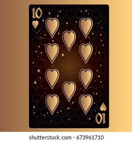 Ten of hearts. Playing card with original design on the theme of space.