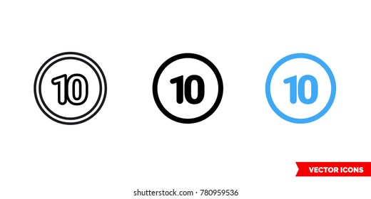 Ten icon of 3 types: color, black and white, outline. Isolated vector sign symbol.
