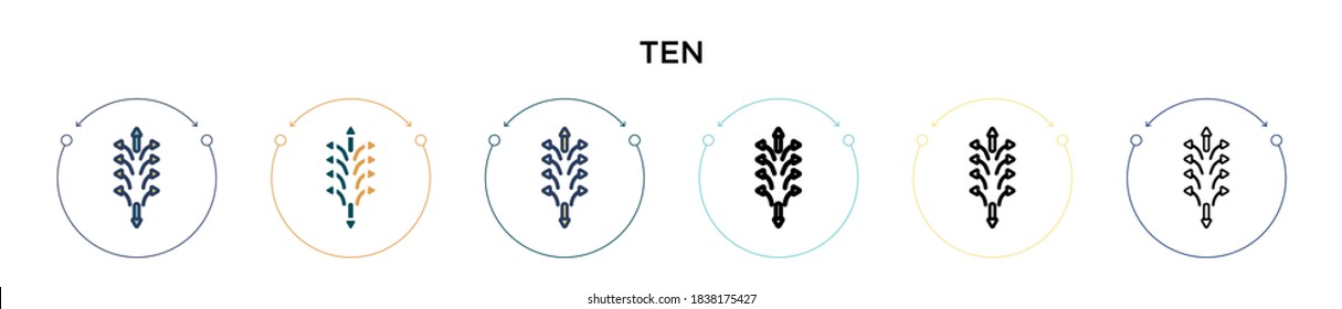 Ten icon in filled, thin line, outline and stroke style. Vector illustration of two colored and black ten vector icons designs can be used for mobile, ui, web