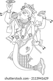 Die zehn Inkarnationen von Lord Vishnu, 'Dashavtar' aus der Hindumythologie. was er nahm, um die Welt vor den bösen Kräften zu retten. 'Matsya'