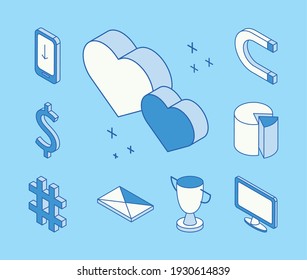 ten isometric social media icons