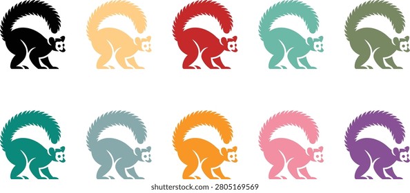 Ten Lemur Silhouettes in Various Colors animal wildlife