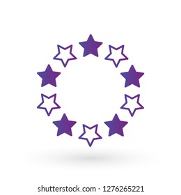 ten linear score stars in circle geometric shape, five purple stars. linear icon. Vector illustration isolated on white background.