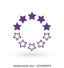ten linear score stars in circle geometric shape, five purple stars. linear icon. Vector illustration isolated on white background.
