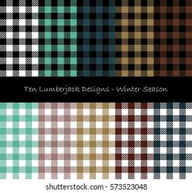 Ten Lumberjack Seamless Pattern Designs - Winter Season Collection