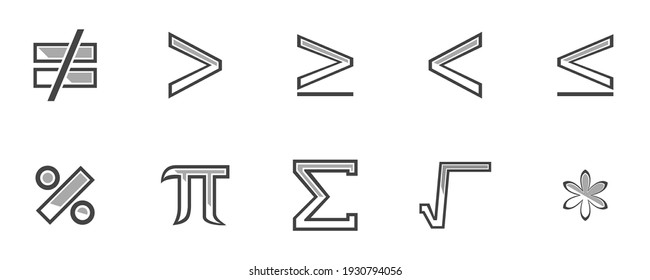 Ten Math Sign Symbol Set Pack Formula; Sigma; Percent; Square Root; Asterisk; More Than; Less Than; Pi