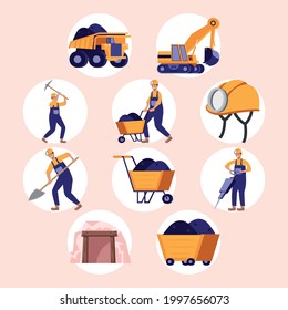 Zehn Set-Icons für die Bergbauindustrie