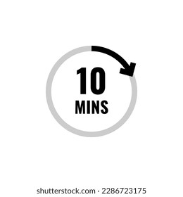 Ten Minutes Clock Count Simple Vector Icon