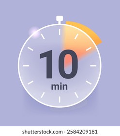 Ten minutes clock icon in glass morphism style on gray background. Vector illustration