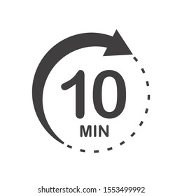 Ten minutes icon. Symbol for product labels. Different uses such as cooking time, cosmetic or chemical application time, waiting time ...